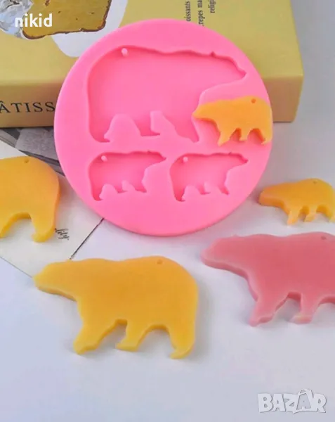 3 мечка силиконов молд форма фондан шоколад висулка ключодържател, снимка 1