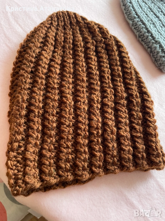 Плетена шапка кафява, снимка 1