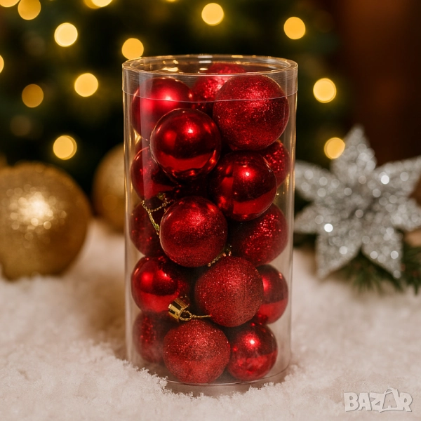 Комплект от 24 червени коледни топки Ø3 см, снимка 1
