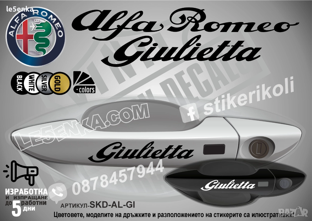 Alfa Romeo GIULIETTA стикери за дръжки SKD-AL-GI, снимка 1