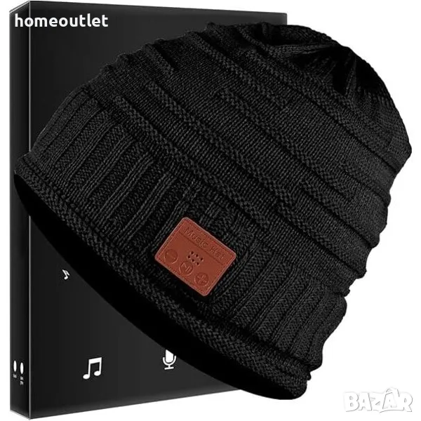 ПРОМОЦИЯ Зимна унисекс шапка в черно с блутут, вградени стерео високоговорители и микрофон, снимка 1