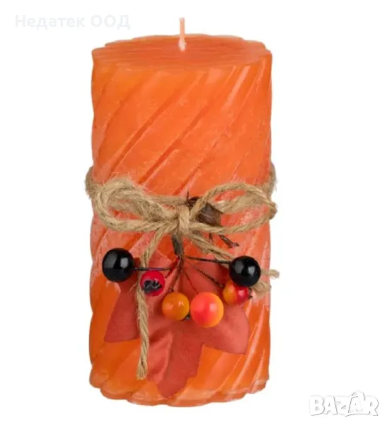 Декоративна Свещ, стълб, странични гънки, горски плодове, оранжев, Ø6,5x12см, снимка 1