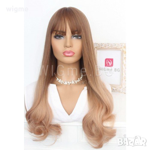 Дълга светлокестенява омбре перука на вълни с бретон Софи, снимка 1