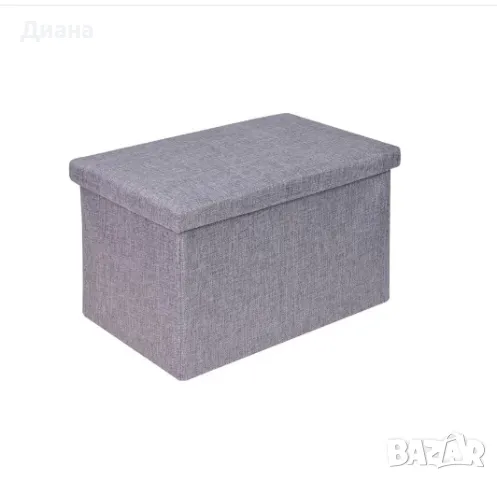 Табуретка-кутия за съхранение с капак от полиестер в сив цвят и натоварване до 70 кг, снимка 1