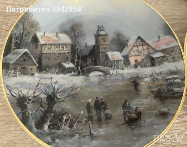 🏺 Комплект 4 колекционерски порцеланови чинии Hutschenreuther – „Weihnachtliche Landschaften“., снимка 3 - Други ценни предмети - 55851637