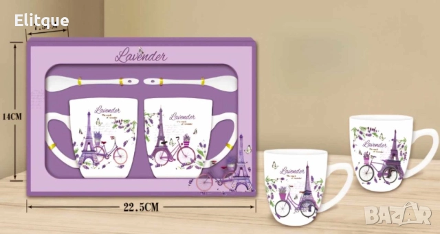 Порцеланов комплект 2 чаши с 2 лъжици, снимка 3 - Чаши - 52861449