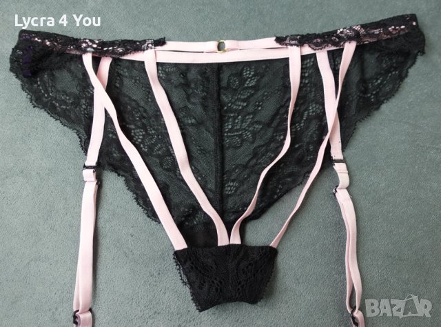 L черни дантелени бразилиани с изрязана задна част и жартиери, снимка 2 - Бельо - 40407282