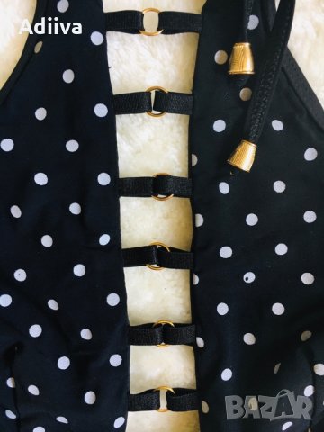 Нов бански комплект в черно на бели точки бюстие бикина връзки , снимка 4 - Бански костюми - 29511200