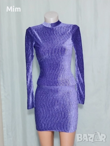 2XS /XS Лилава и черна рокля с дълъг ръкав и гол гръб, снимка 3 - Рокли - 52122661