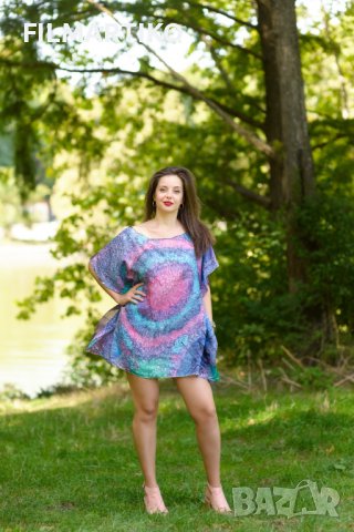 Ръчно рисувана копринена туника "Дъга"