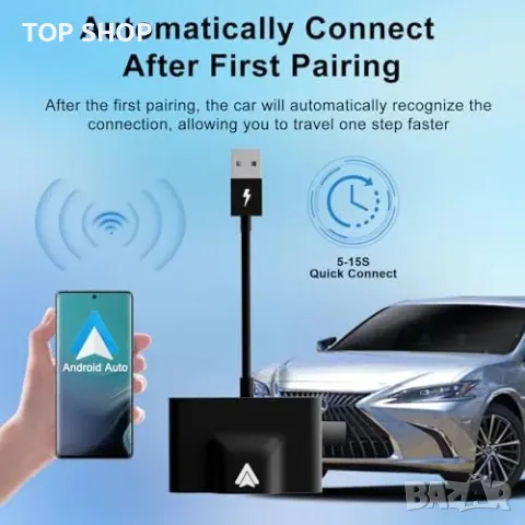 Нов Безжичен адаптер Android Auto за автомобили 2017-2024, 5GHz Wi-Fi, снимка 2 - Друга електроника - 49723868
