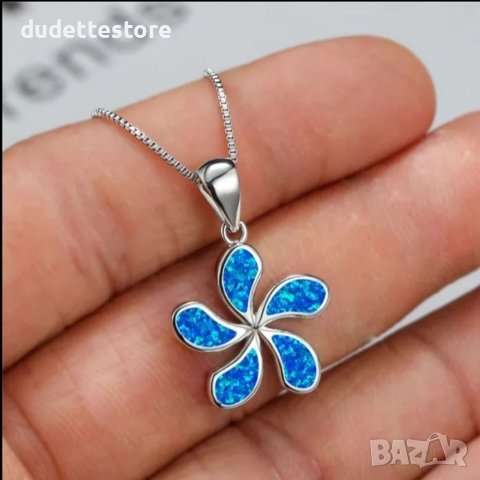 Сребърна висулка цвете със син камък , снимка 1 - Колиета, медальони, синджири - 37953003
