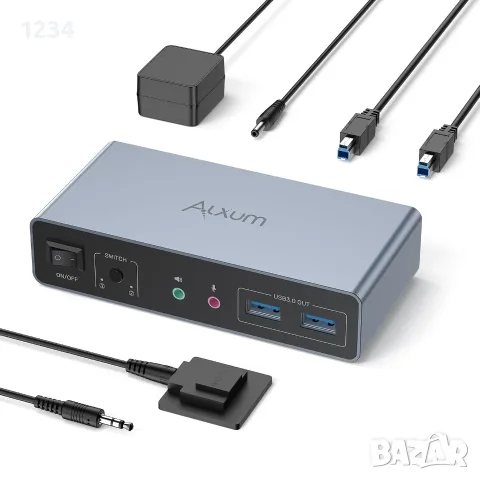 Alxum Displayport HDMI KVM превключвател за 2 монитора и 2 компютъра, 4k 60hz USB 3.0