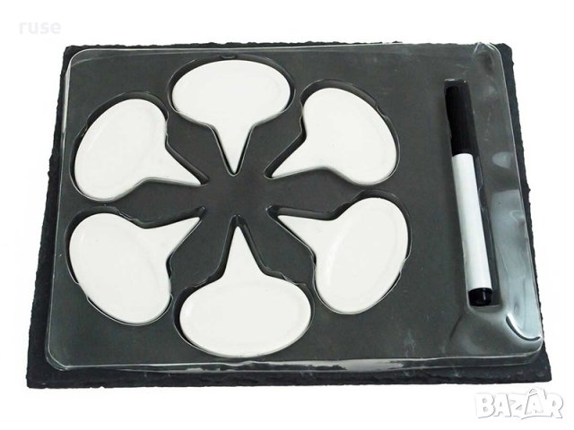 НОВИ! Шистова плоча дъска с керамични табели за сирена 6 броя, снимка 8 - Прибори за хранене, готвене и сервиране - 36677315