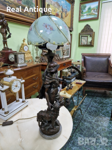 Прекрасна голяма антикварна френска бронзова фигурална лампа , снимка 4 - Настолни лампи - 44632216