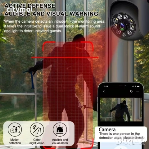 WiFi 5 Mpx безжична IP камера с нощно виждане, 360°, Full HD, слот за карта, V720, снимка 5 - IP камери - 51830503