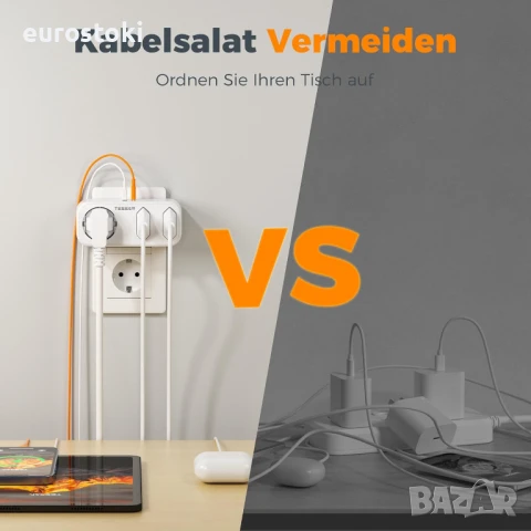 TESSAN Троен щепсел за контакт,  с USB C и USB A, 3600 W , снимка 4 - Друга електроника - 50966428