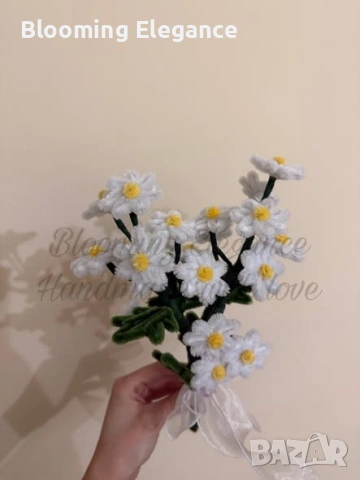 Вечни маргаритки - 19 броя на клонче от плюшена тел, снимка 3 - Подаръци за жени - 54174345