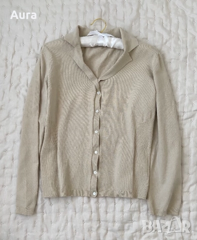 Beige collared button-up cardigan, снимка 2 - Блузи с дълъг ръкав и пуловери - 51750362