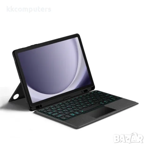 За Samsung Galaxy Tab A9+ / A11+ Кожен Калъф с Подвижна Bluetooth Клавиатура, Тъчпад и Цветна Подсве, снимка 2 - Калъфи, кейсове - 56208003
