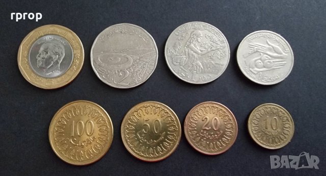 Монети. Тунис . 5 , 2, 1 и 1/2 динар, 10,  20, 50 и 100  милима. 8 бройки. , снимка 2 - Нумизматика и бонистика - 39482442