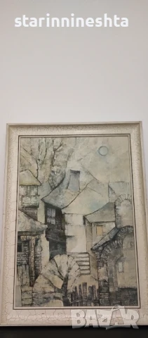 Стара картина масло платно ПРИКАЗКА старинна картина , снимка 2 - Антикварни и старинни предмети - 50853977