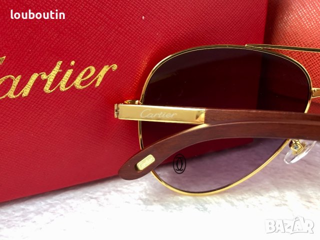 Cartier 2023 мъжки слънчеви очила с кожа и дътвени дръжки, снимка 14 - Слънчеви и диоптрични очила - 42830041