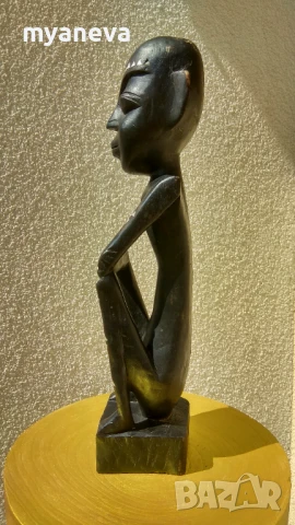 Африканска ,ръчно изработена дърворезба със седеф на мислител, снимка 4 - Статуетки - 51396909