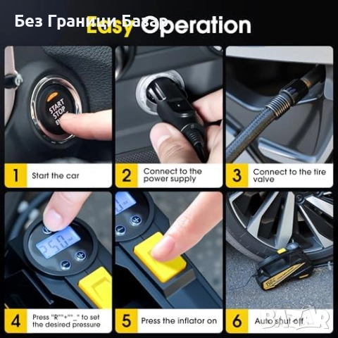 Нова помпа Автомобилен компресор 150 PSI 12V с LCD и LED светлина кола, снимка 7 - Друга електроника - 51917105
