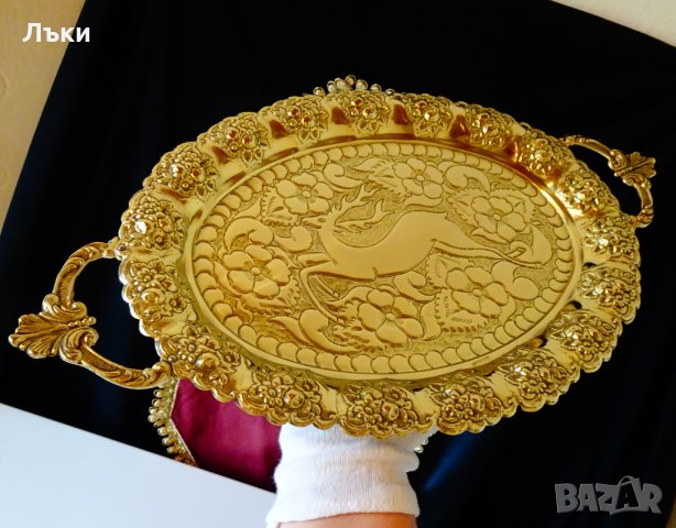 Бронзов поднос,плато,фруктиера,лов,Елен,маркиран., снимка 7 - Антикварни и старинни предмети - 30734112