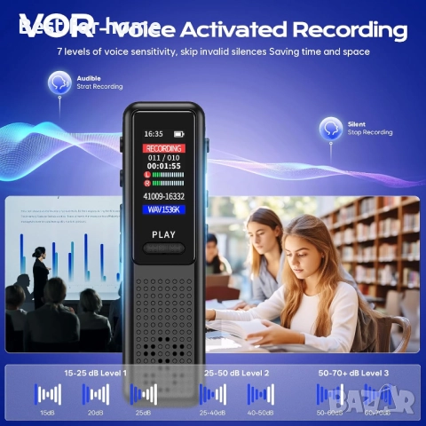 64GB диктофон с технология за намаляване на шума, с изкуствен интелект, снимка 3 - Други - 51581786