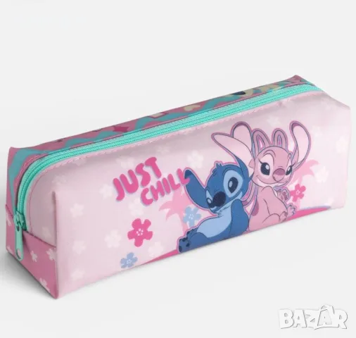 Цилиндричен несесер Stitch – розов, 19x6x6 см