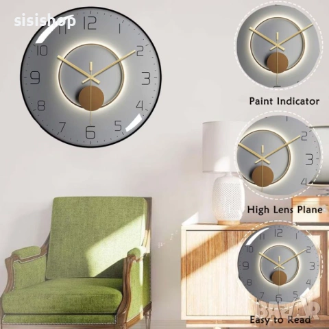 Луксозен стенен часовник с огънат стъклен корпус и минималистичен стил 4444, снимка 6 - Други стоки за дома - 53978206