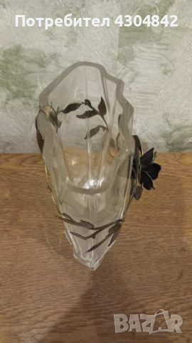 Стъклена ваза с метален обков, снимка 4 - Вази - 52162015