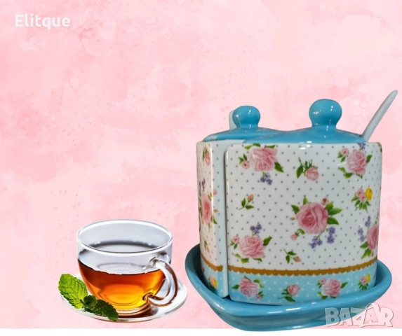 Порцеланова захарница,с две лъжички, снимка 5 - Декорация за дома - 52840378