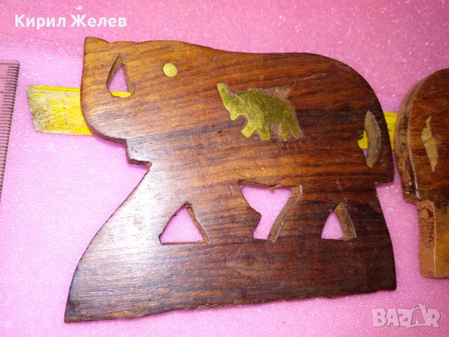 2 СТАРИ АЗИАТСКИ СЛОНЧЕТА АРТ ПАНО от САНДАЛОВО ДЪРВО и МЕСИНГ РЪЧНА ИЗРАБОТКА 42835, снимка 7 - Пана - 44185181