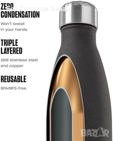 Нова Изолирана бутилка вода 500мл, запазва топло/студено, стилен дизайн, снимка 3 - Други стоки за дома - 51726418