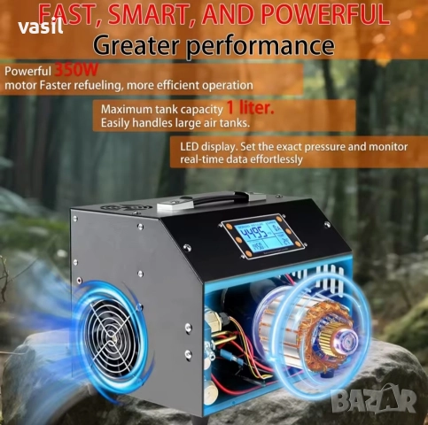 TUXING TXET063 PCP компресор 4500Psi 300Bar с LCD дисплей и автоматично изключване 12V/220V, снимка 5 - Въздушно оръжие - 52619380