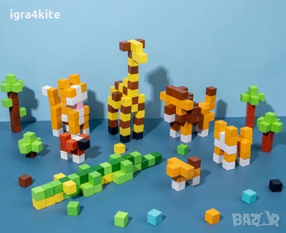 Cubika - 3 модела Цветни дървени кубчета строител за изграждане различни конструкции.