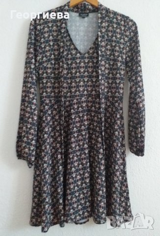 Тъмносиня ефирна рокля с принт, снимка 1