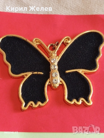 МЕДАЛЬОН ИЗЯЩНА ПОЛИРАНА ПЕПЕРУДА 🦋 КРИСТАЛИ ЗЛАТНО ПОКРИТИЕ 51254