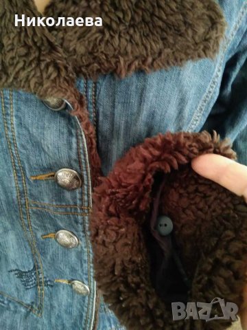 Къса шуба-деним с отделяща се подплата,L/XL, снимка 5 - Якета - 30905397