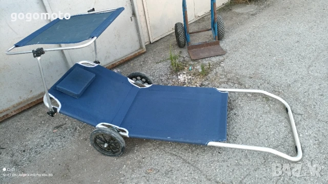 шезлонг на колела + сенник, сгъваем стол за плаж на колела, СИН , снимка 15 - Къмпинг мебели - 41735919
