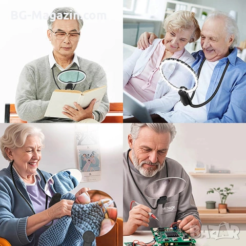 Голяма увеличителна лупа за врат с LED осветление за бродиране шиене гоблени четене настолна, снимка 16 - Други инструменти - 53032039