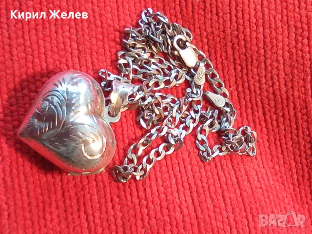 СРЕБЪРНО ЛАНЧЕ СРЕБРО 925 ITALI с РЪЧНО ГРАВИРАНО СРЕБЪРНО СЪРЧИЦЕ Рамка за СНИМКИ СРЕБРО 925 40111, снимка 14 - Колиета, медальони, синджири - 49365764