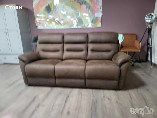 Кафяв диван от плат тройка, снимка 6 - Дивани и мека мебел - 47710476