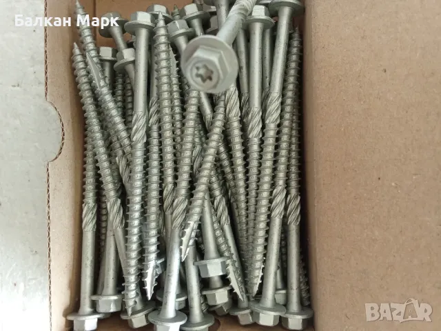 Винт,винтове за дърво,6x100,шестостенна глава,TORX,шайба,връх 17, цинк-ламелно покр., торнадо 50бр, снимка 4 - Строителни материали - 50364849