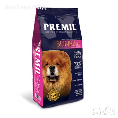 PREMIL SUNRISE - ПЪЛНОЦЕННА ХРАНА ЗА КУЧЕТА С АЛЕРГИИ И ЧУВСТВИТЕЛНО ХРАНОСМИЛАНЕ С АГНЕ 15кг.