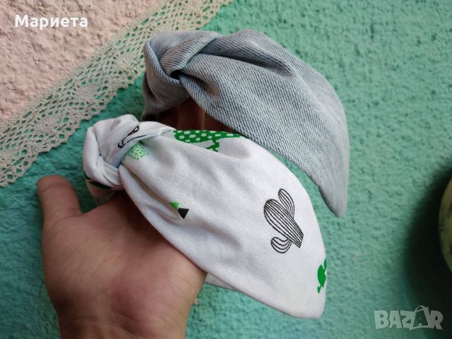 Диадема Деним Дънкова Диадема Ръчна Изработка Бяла диадема с кактус Диадема с възел 
