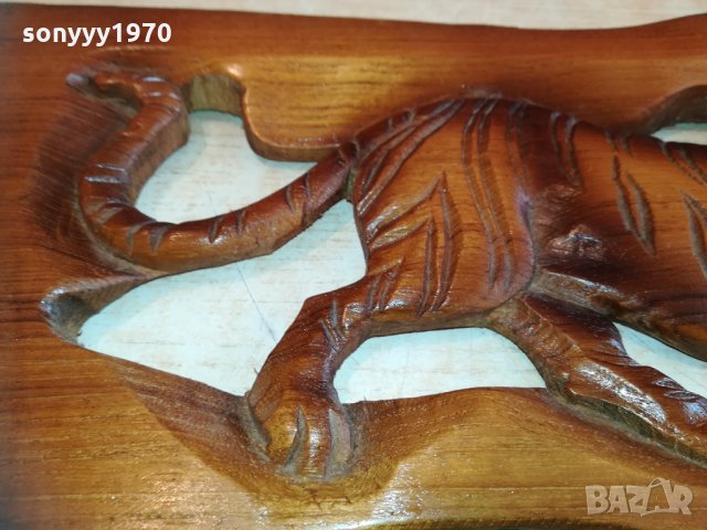 Пано стенно от тиково дърво - тигър ръчна изработка 3012201633, снимка 9 - Колекции - 31260837